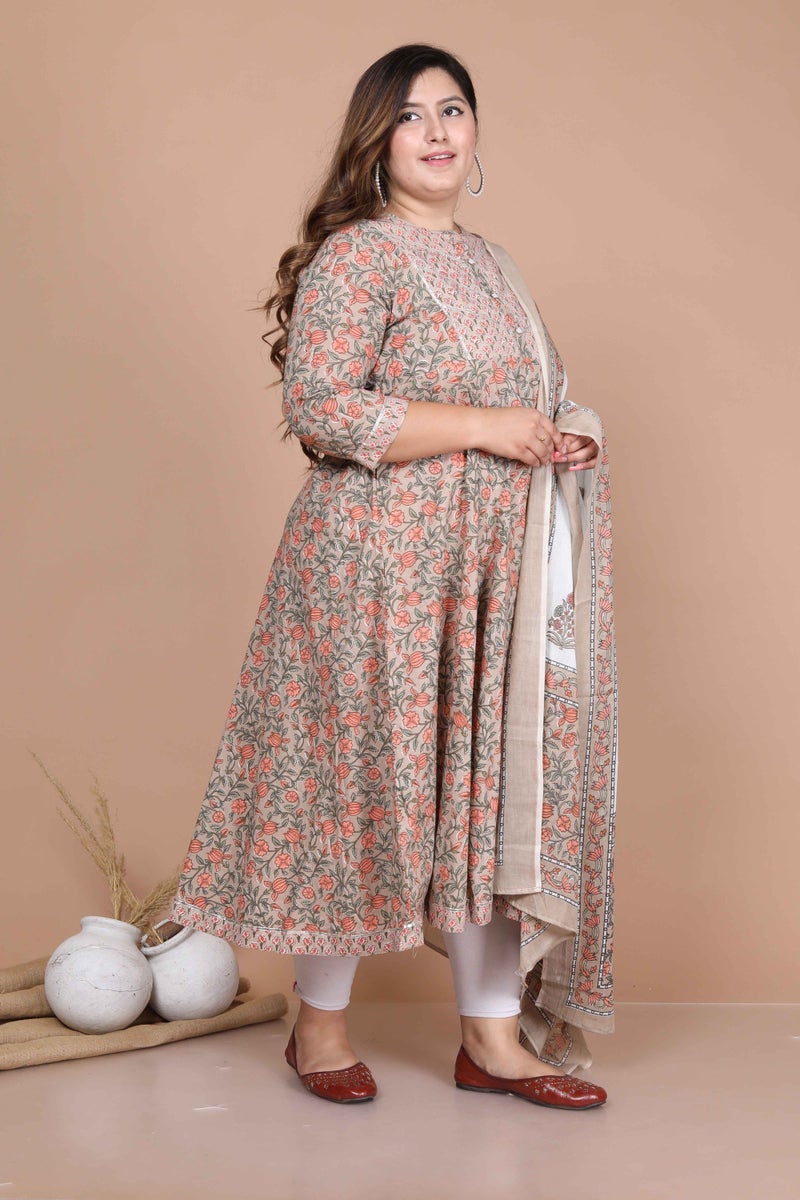Miravan Brown Printed Anarkali Kurta & Dupatta Set for Women - Image 2
